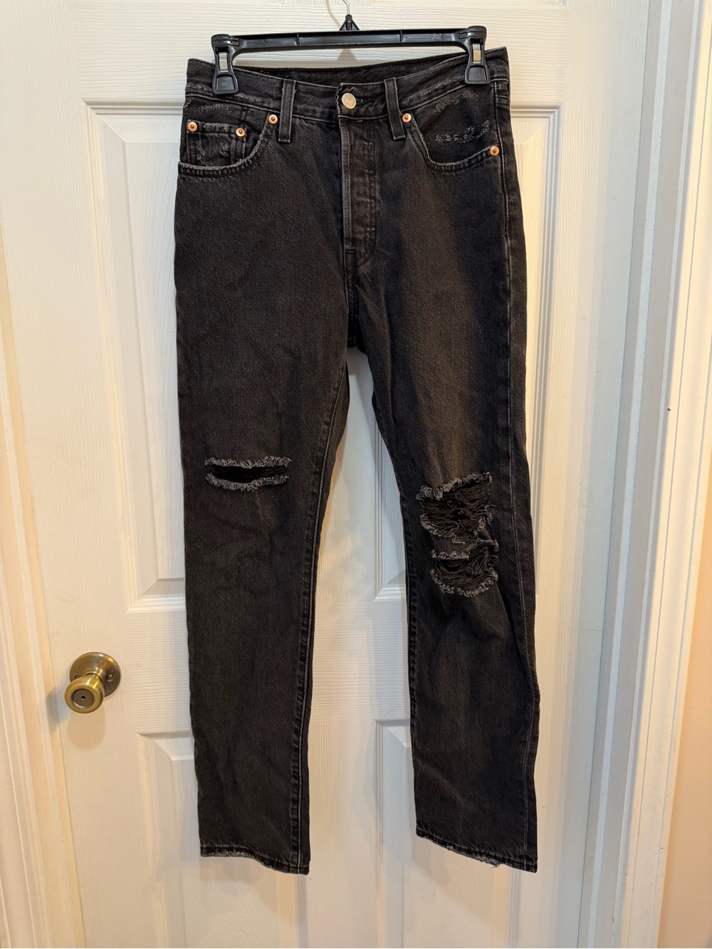 Levi's 501 Black Straight Distressed Jeans